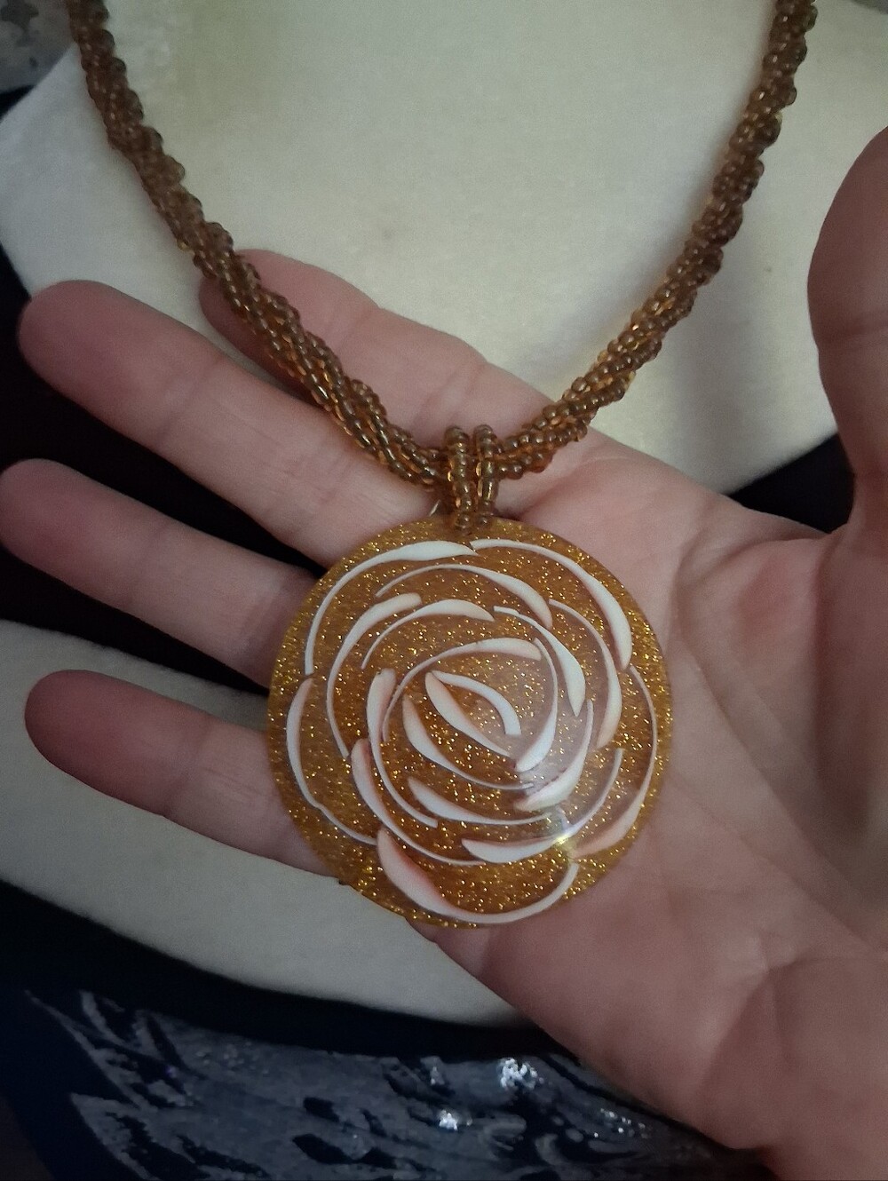 Gold Glitter Rose Pendant Necklace - Women's Fashion Jewelry